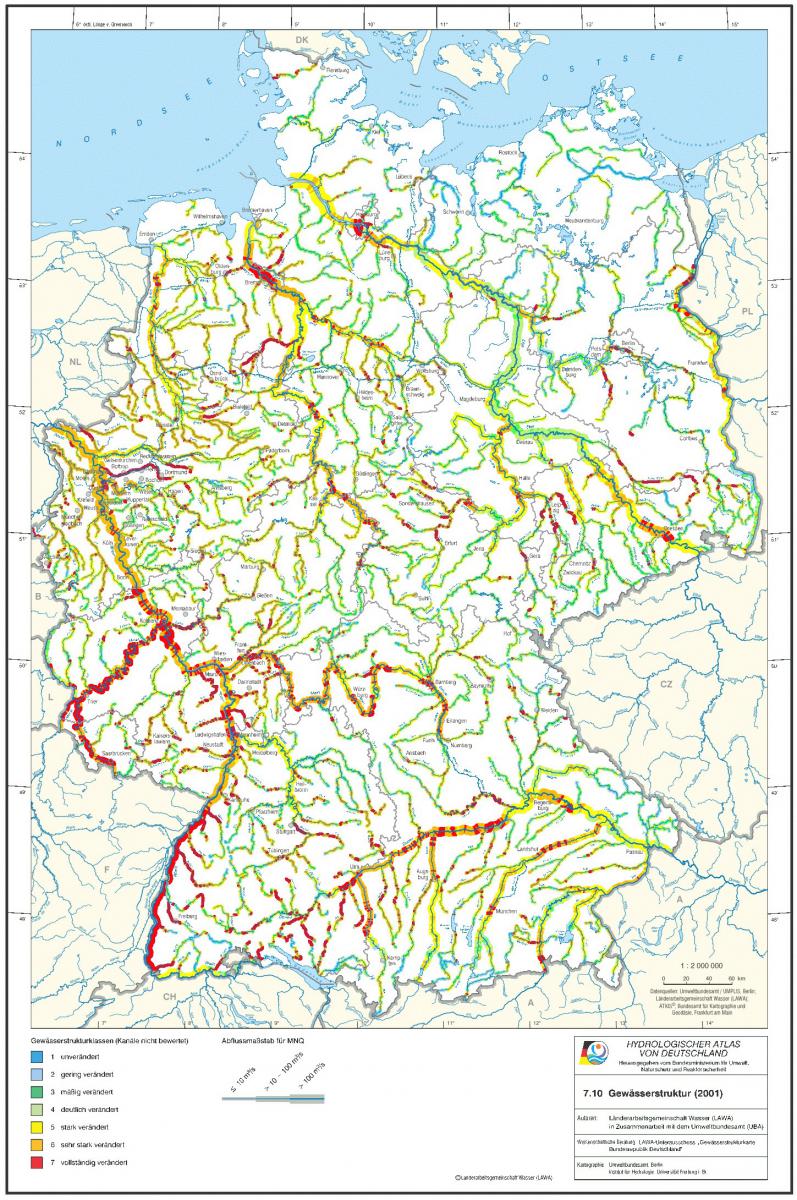 Source: Bundesministerium für Umwelt, Naturschutz und Reaktorsicherheit. Hydrologischer Atlas von Deutschland. Gewässerstruktur (2001). Länderarbeitsgemeinschaft Wasser (LAWA). Link: http://www.hydrology.uni-freiburg.de/forsch/had/pdf/had_kap7s.pdf, p.29