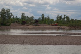 Gravel extraction at the Drina River in Serbia.